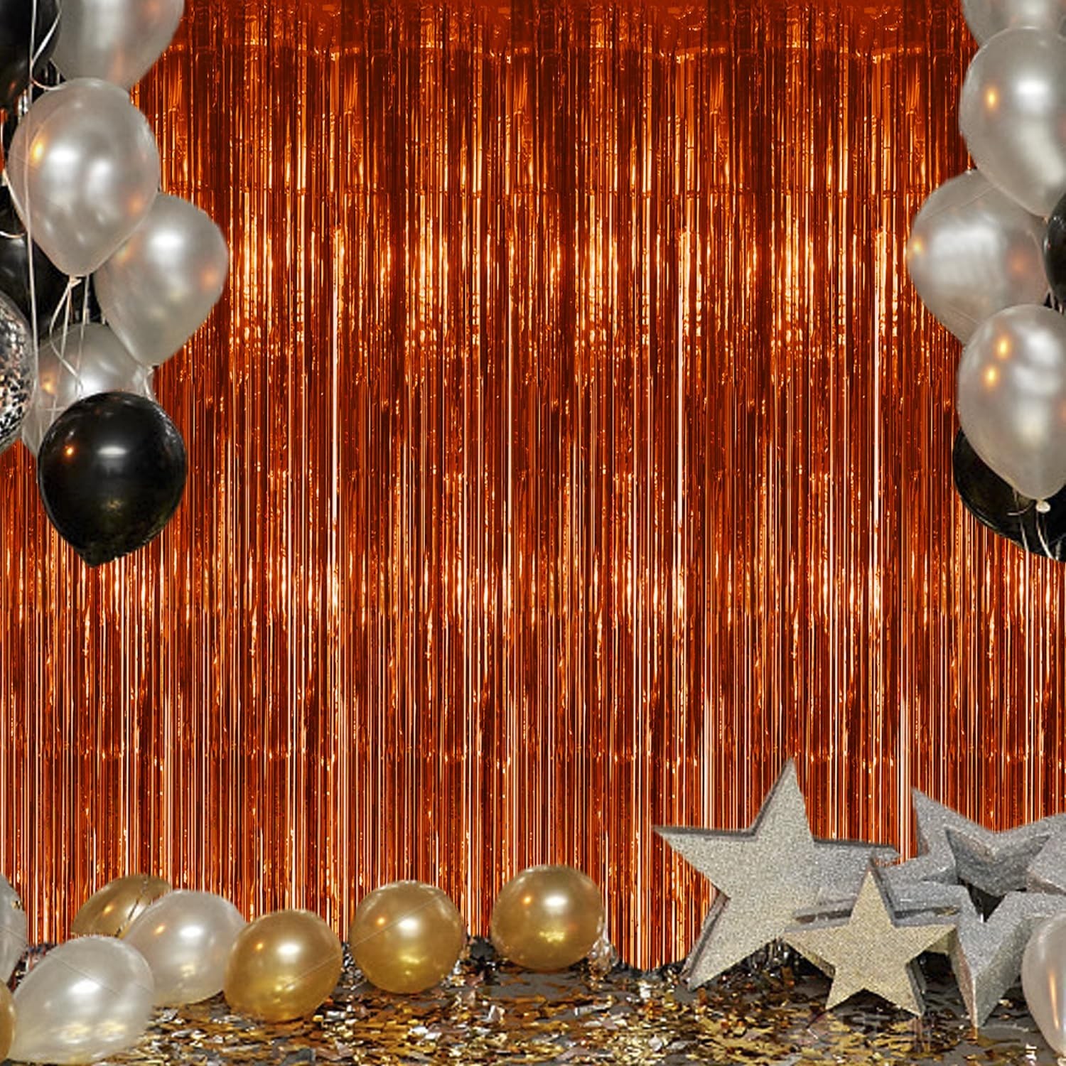 2 Pack Foil Fringe Backdrop - Bronze Shiny Tinsel Curtains for Party Decorati...