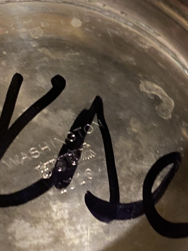 Hand Painted Flowers Signed Silver Water Pitcher Vase