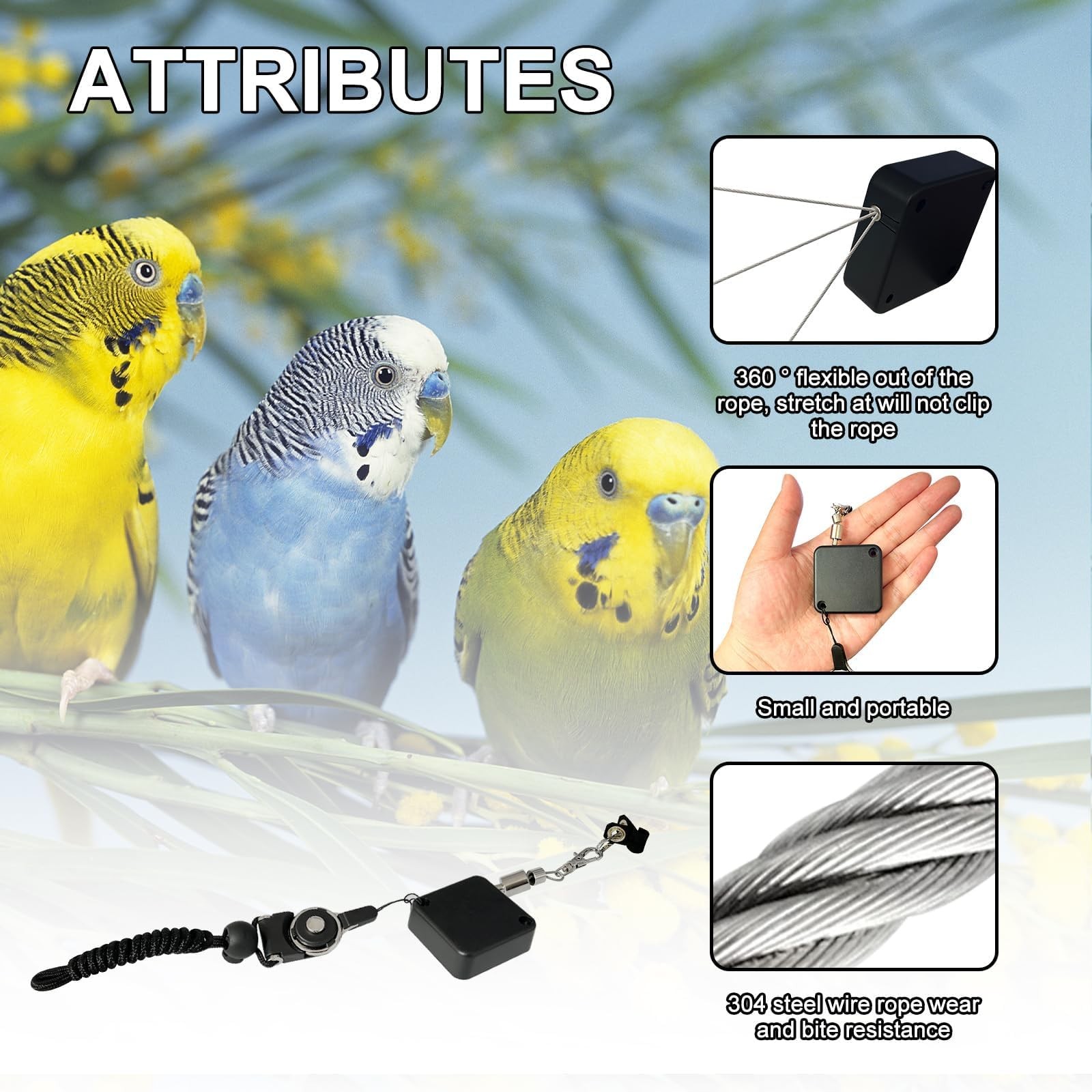 Bird Leash,Bird Harness,Retractable Anti-Bite Parrot Harness,with 3 Different...