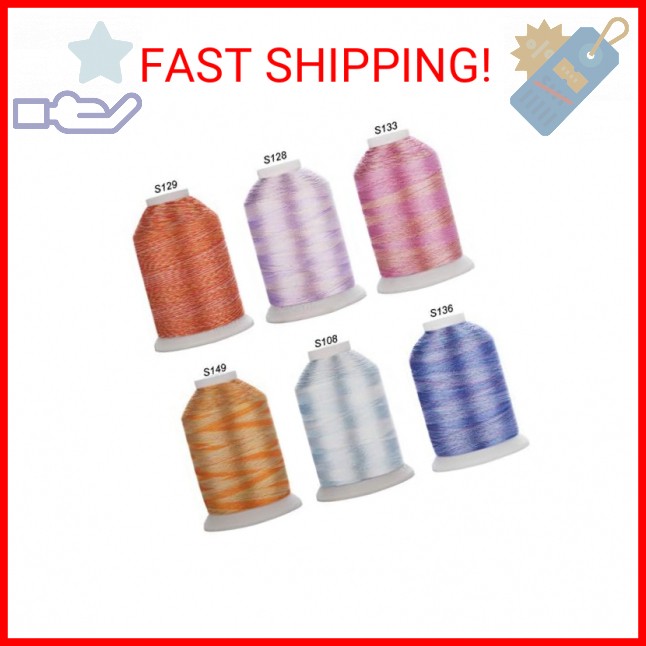 Simthread 6 Colors Polyester Variegated Embroidery Machine Thread 1100 Yards (10