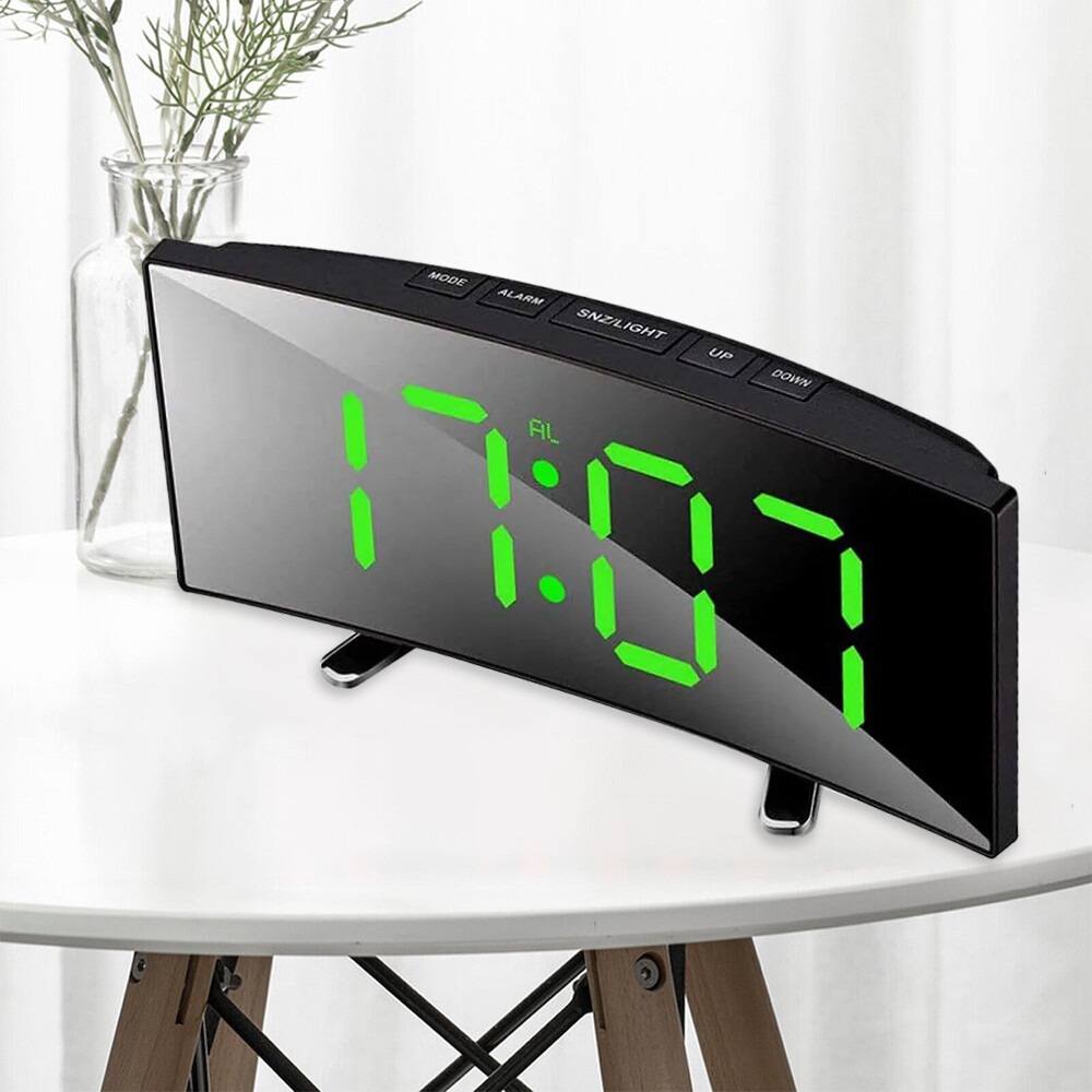 Digital LED Desk Alarm Clock Mirror USB Table Snooze Temperature Display Clocks