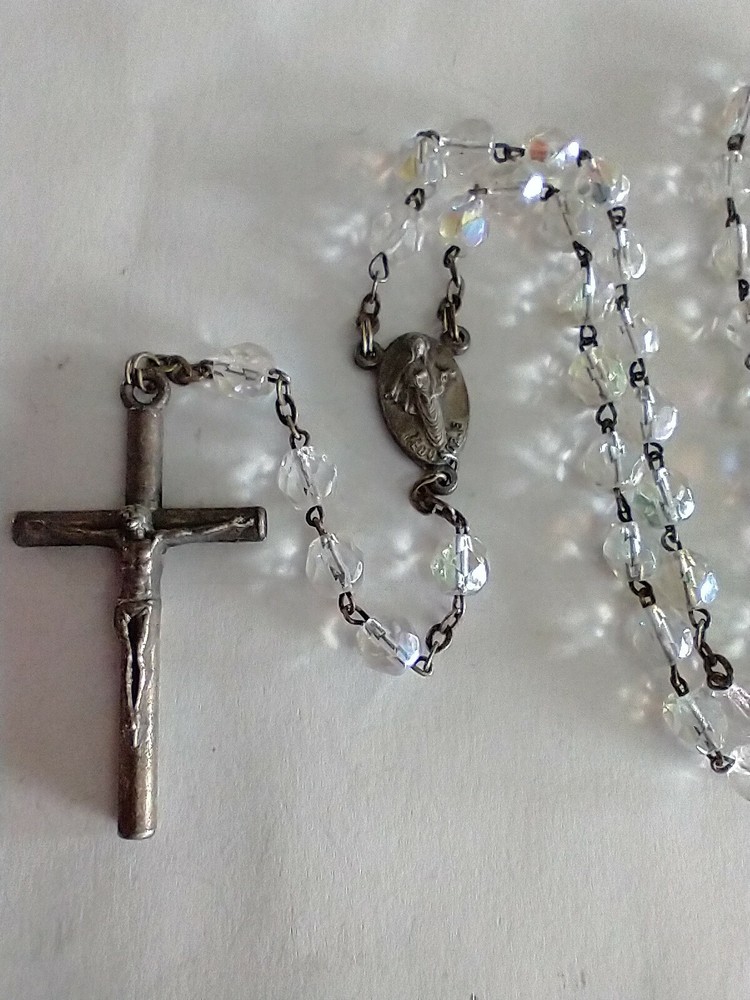 Vintage Catholic Clear Faceted Glass Rosary