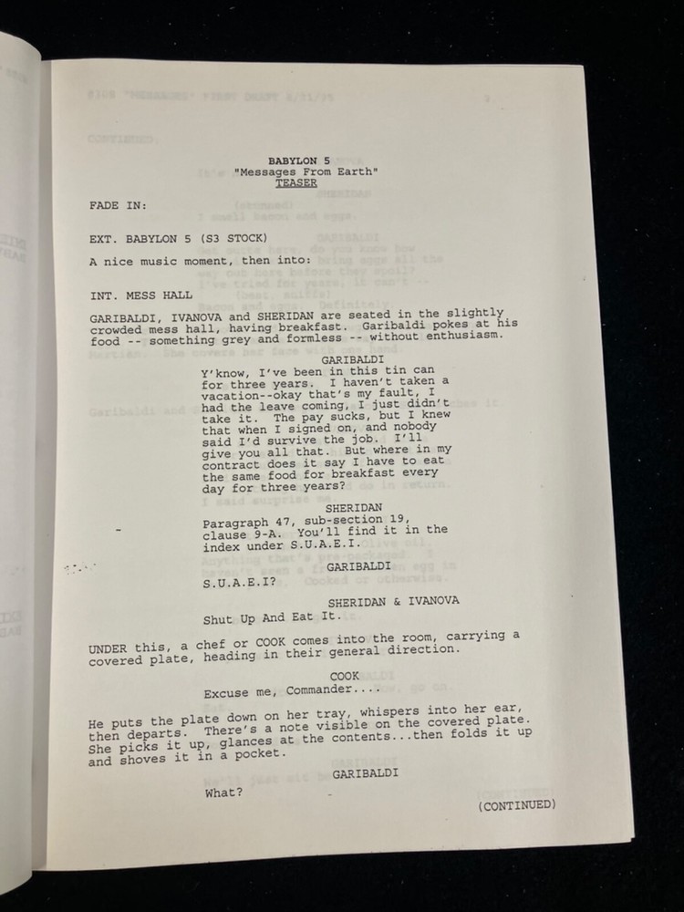 BABYLON 5 TV SCRIPT BY J. MICHAEL STRACZYNSKI, 8/21/95 #308, MESSAGES FROM EARTH