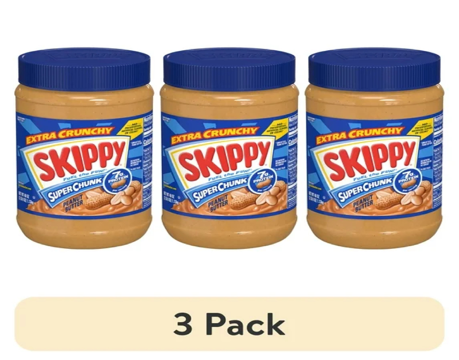 (3 pack) SKIPPY SUPER CHUNK Peanut Butter, 7 g Protein, 40 oz Plastic Jar