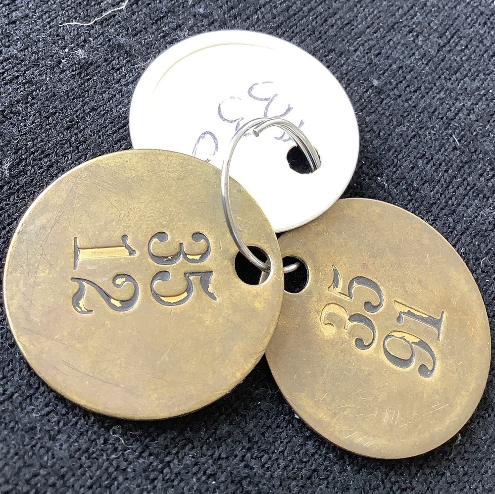 2 vintage mining check tags brass ?