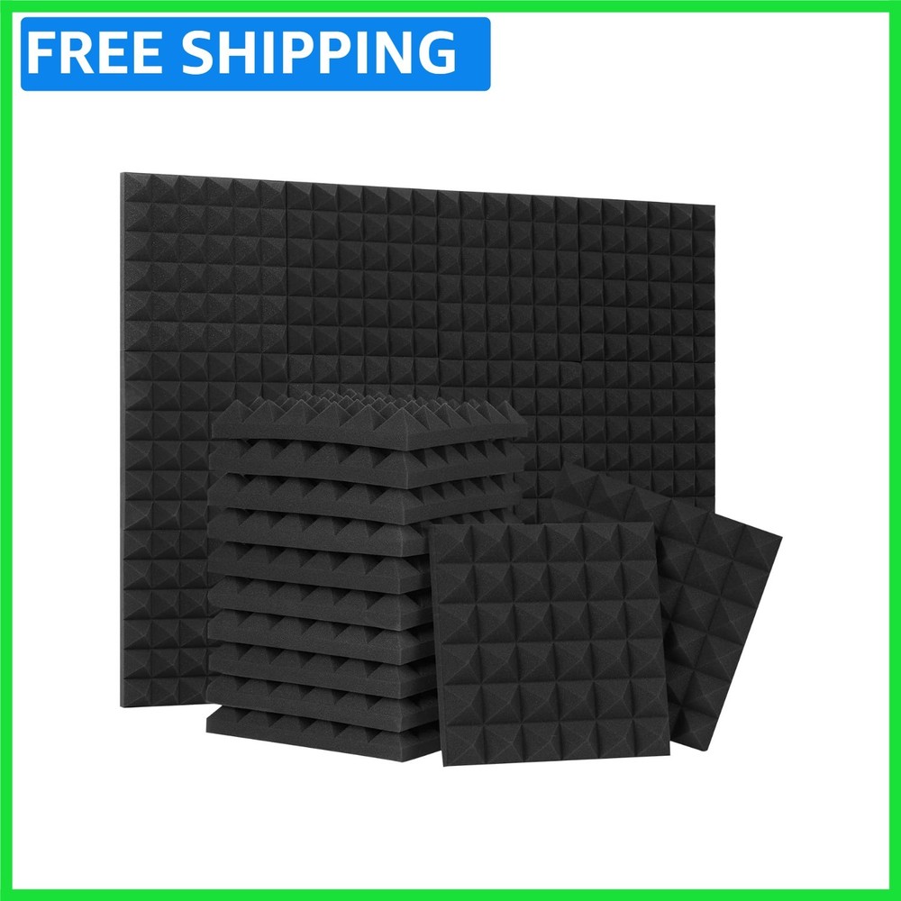 24 Pack Pyramid Acoustic Foam Panels - Sound Absorption & Fire Resistant 2”