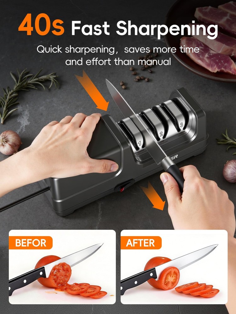 Electric Knife Sharpener, 3-Stage Diamond Knife Sharpener for Kitchen Knives ...