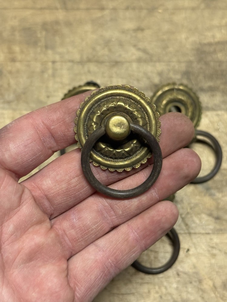 4 Victorian Drawer Pulls Hardware, Square Nut- Brass- Floral Design