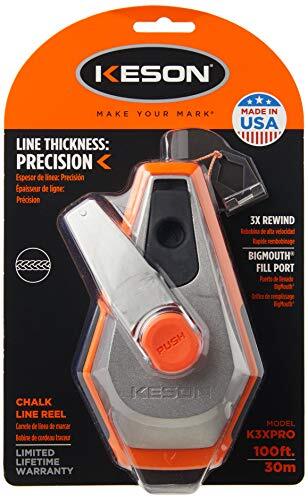 Line Thickness Precision String Chalk Line Reel With 3x1 Rewind, 100foot