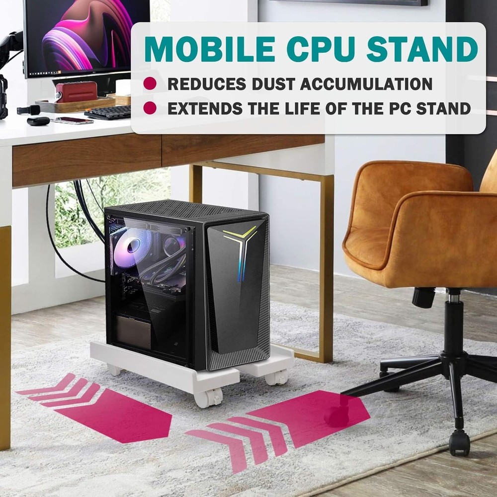 Seloom PC Stand Computer Tower Stand, Adjustable Mobile CPU White