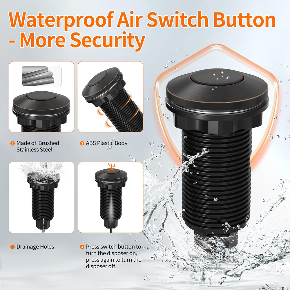 Joinfworld Garbage Disposal Air Switch Kit Waterproof Garbage Disposal Button Ki