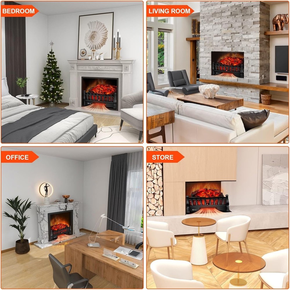 Electric Fireplace Logs Inserts Heater with Infrared Remote Controller 5 Flam...