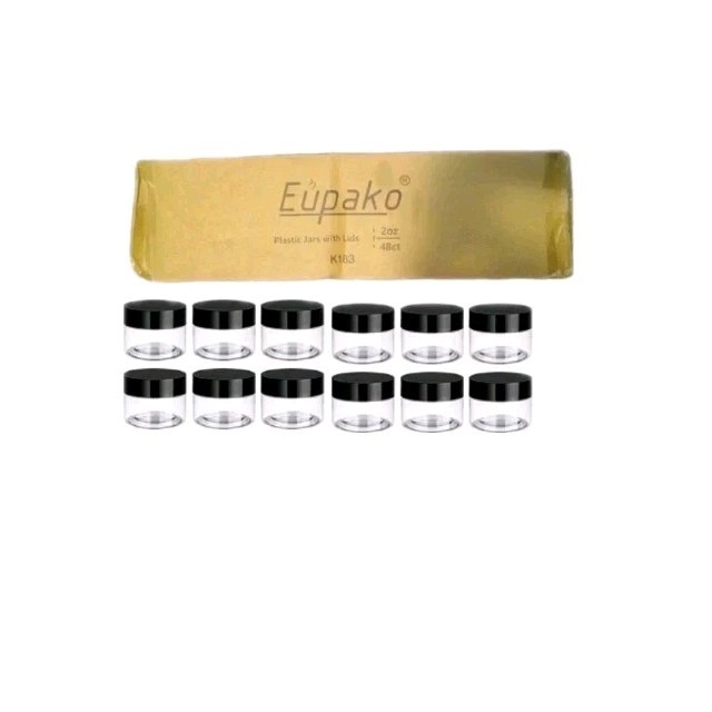 48 Pack Plastic Jars with Lids 2 OZ - Empty Clear Cosmetics Containers with Pen