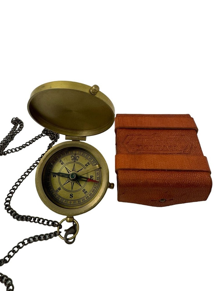 MODEL BTMF GENUINE Vintage Brass Compass Handmade Leather Case engraved
