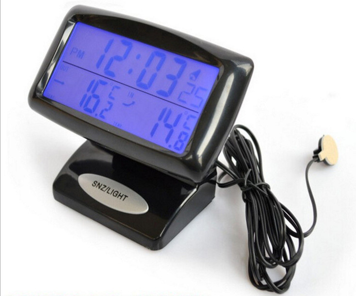 Car Auto Blue LED Backlight Digital Dual 2 Thermometer ℃ ℉ Voltmeter Alarm Clock