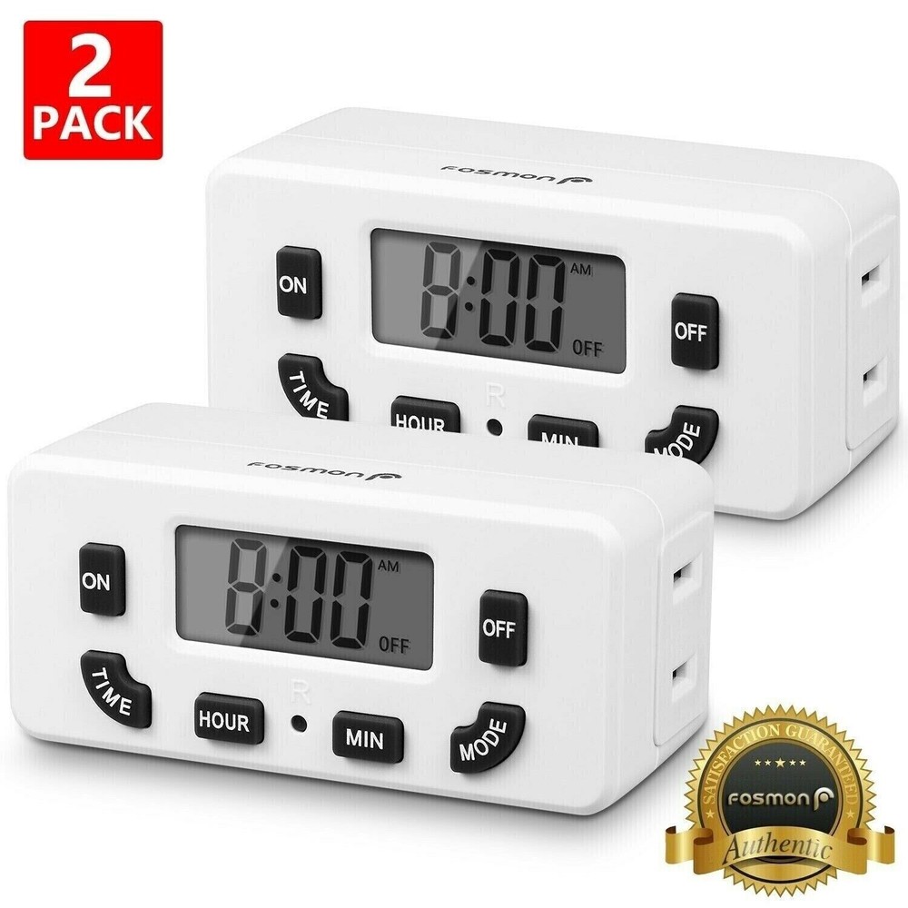 2x Digital LCD Clock Timer Outlet Plug In Switch Electric 24 Hour Programmable