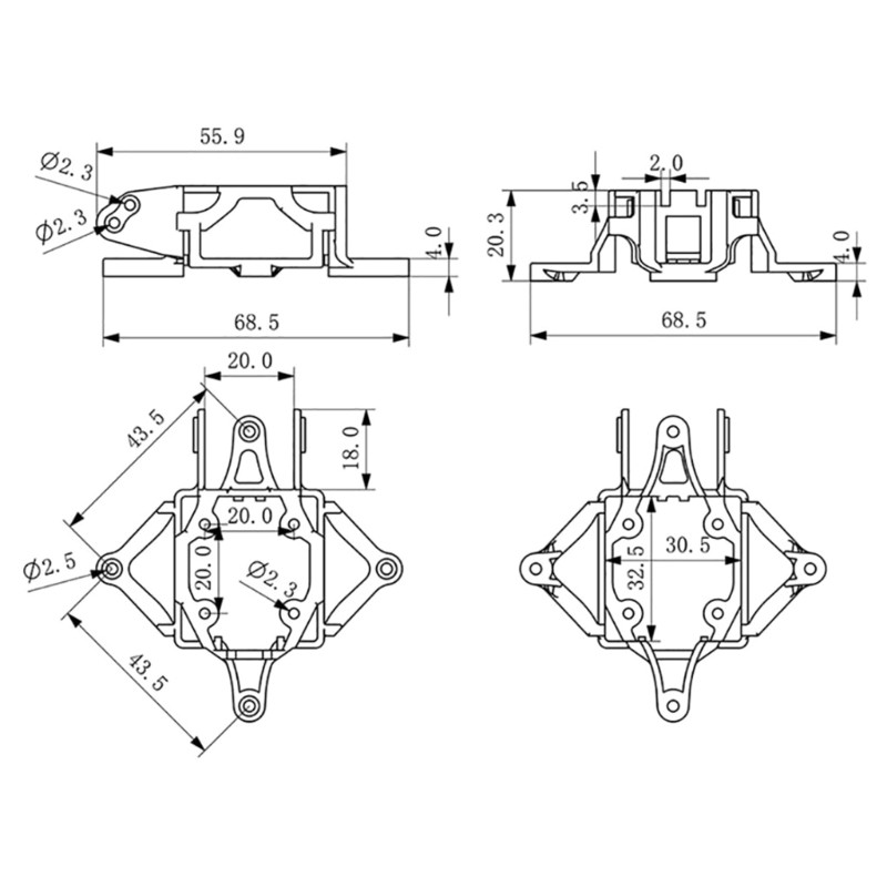 Extension Bracket For O3 Air Unit and Vista Module Camera Mount Bracket