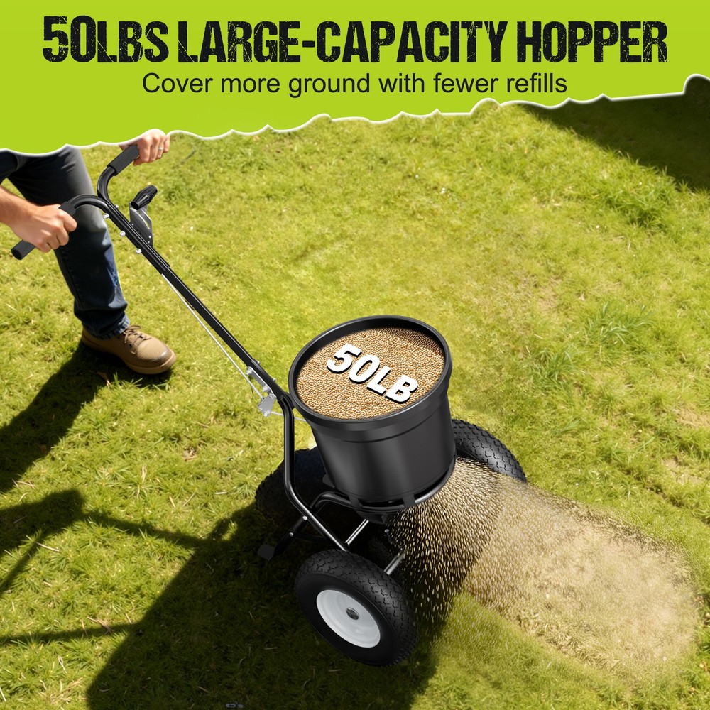 Fertilizer Spreader 50LBS Capacity 0–10FT Spreading Width Seed & Salt Spreader