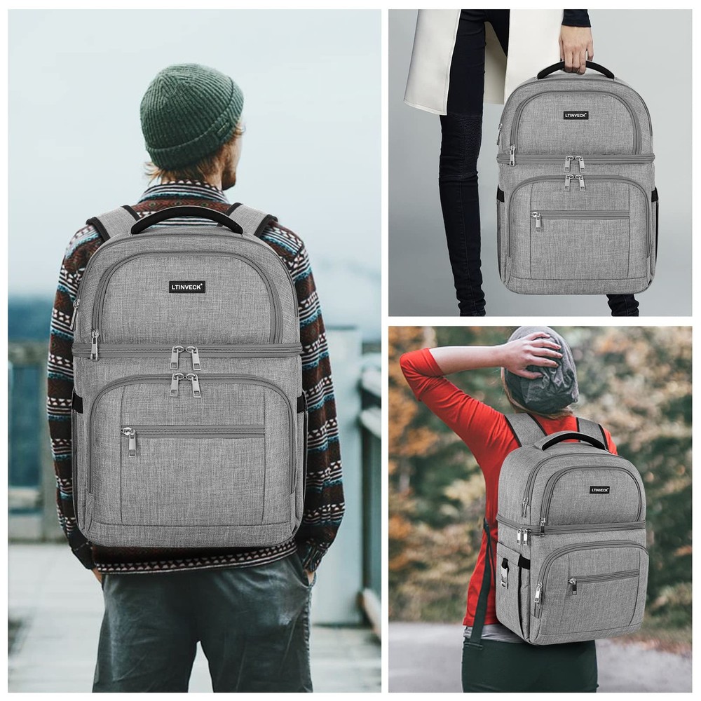 Cooler Backpack,Insulated Backpack Leakproof Double Deck Grey