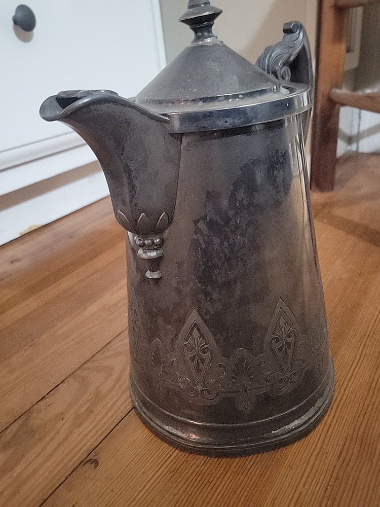 Ant JAS STIMPSON Silver Plate Ice Water Pitcher Ceramic Liner 1875 Victorian NH