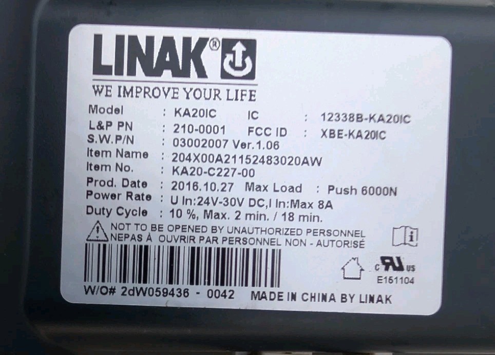 Linak Linear Actuators, Cords & Remote 204X00A210924830101X 204X00A21152483020AW