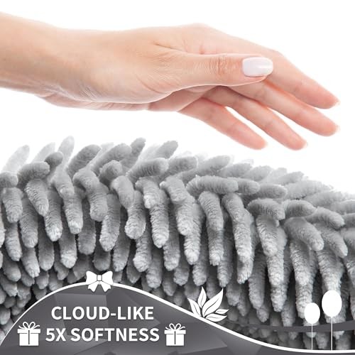 Chenille Bathroom Rugs Non Slip, Extra Solid 24" x 17" Rectangular Light Grey