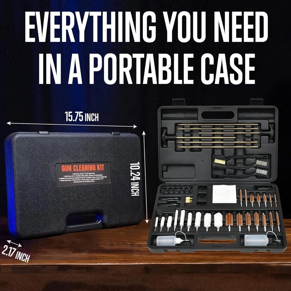 Complete Gun Maintenance Kit - Brass Rods, Brushes & Storage Case for Easy Use