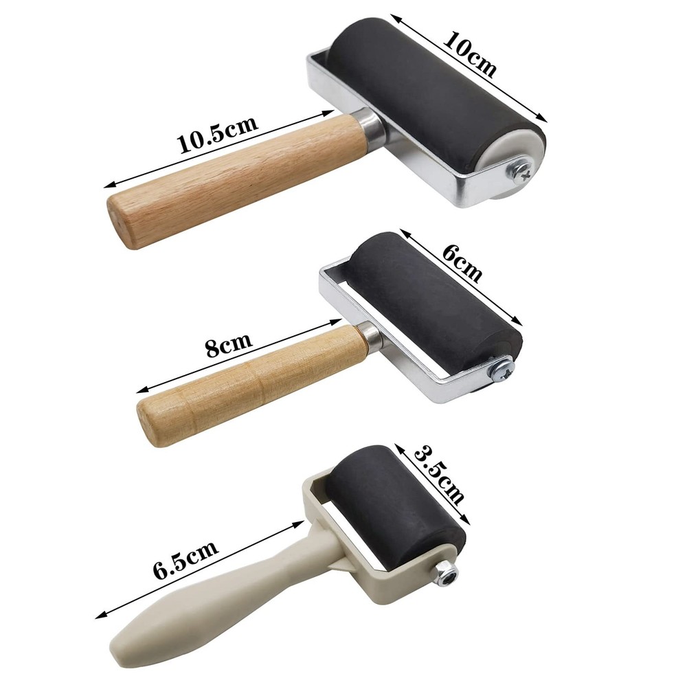 3 Pack Rubber Brayer Roller Hard Rubber Vinyl Roller for Printmaking Wallpapers