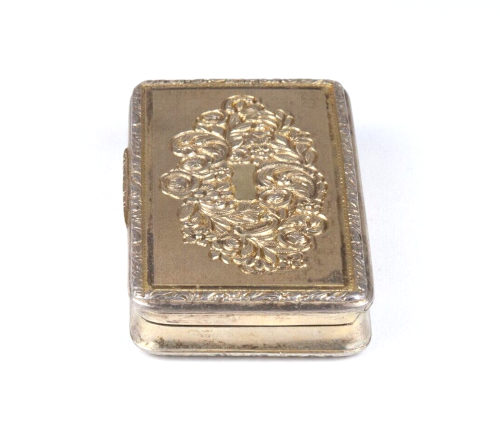 Ea. 19th c. Continental Gilt Silver Snuff Box Elaborate Repousse Floral Design