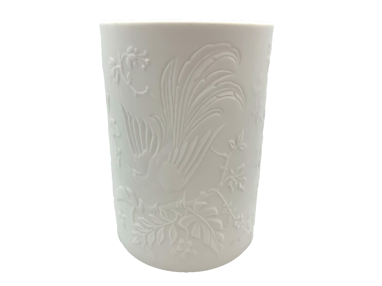 Kaiser Porcelain Vase West Germany White Bisque Birds of Paradis #68 Vintage