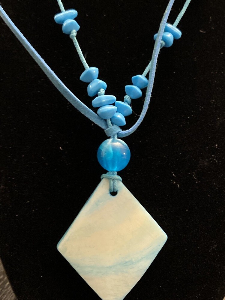 Handmade Blue Beaded and Shell Pendant Necklace