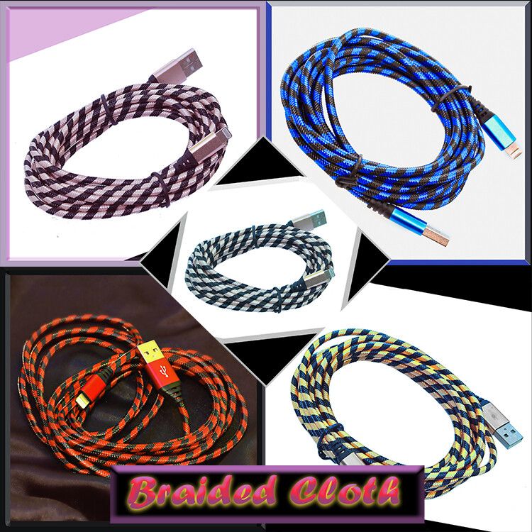 Extra Long Charging Charger Cable USB Cord for iPhone, Android Micro, or TYPE C