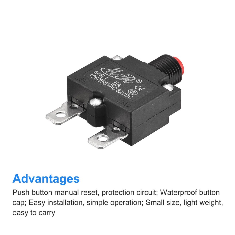 Circuit Overload Protector 5A/10A/15A/20A/30A Push Button for Air Compressor