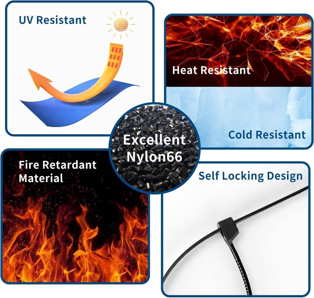 Black Cable Zip Ties 2000 Pack 8 Inch 40lb UV Resistant Self Locking Wire Ties