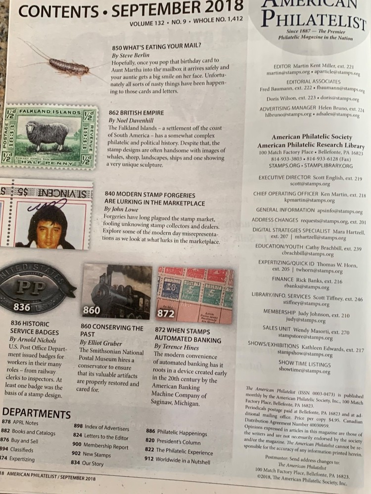 American Philatelist Magazine 2018, September