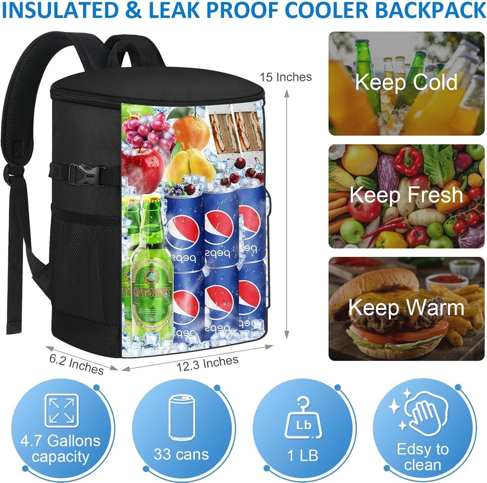 Cooler Backpack 33 Cans Backpack Coolers Insulated Leak Proof Soft Beach Cooler