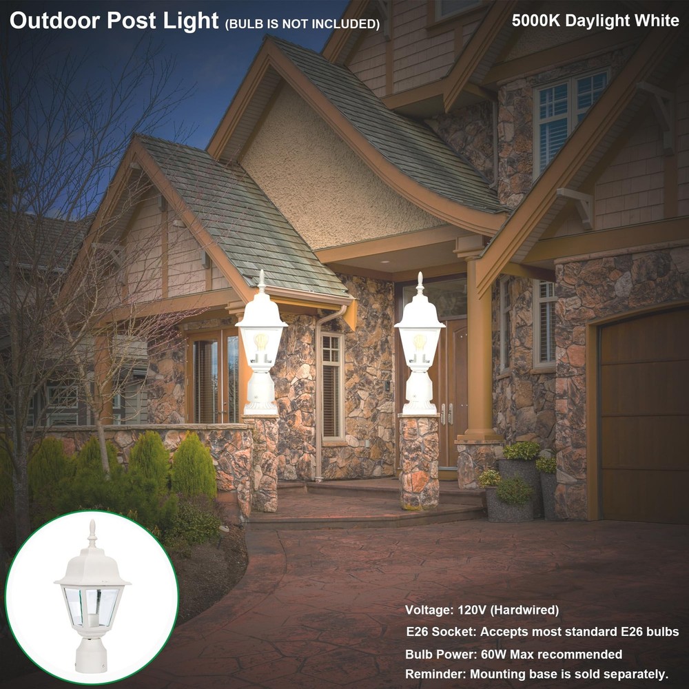 Outdoor Post Lighting Fixture Pole Lantern, E26 Medium Base Max 60W, Aluminum...