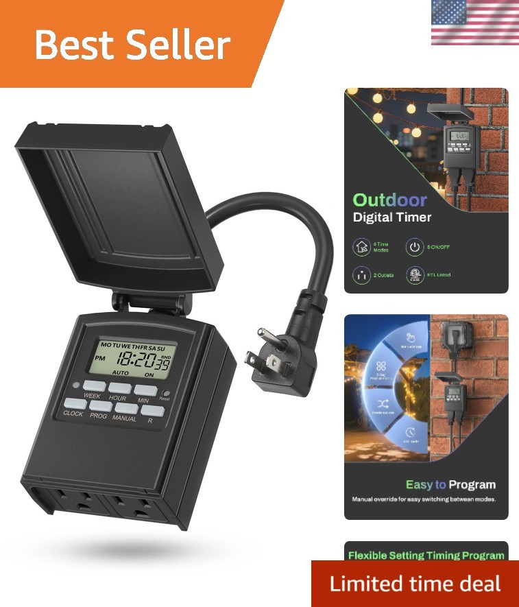 Weatherproof Digital Outdoor Timer with 8 Programs & Easy Push Button Control
