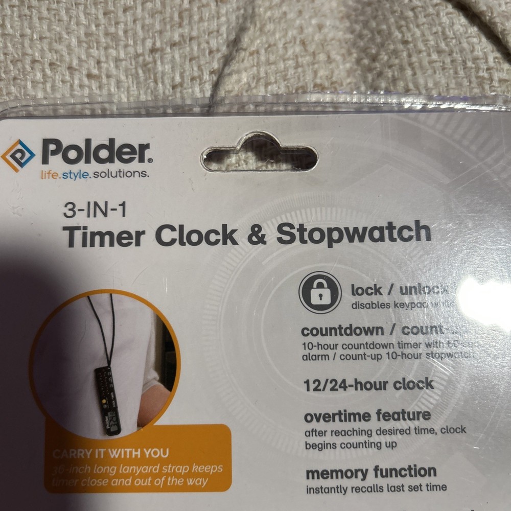 Polder 3-IN-1 Timer Clock & Stopwatch 898-90 Multi Function Tool w/ Lanyard NEW
