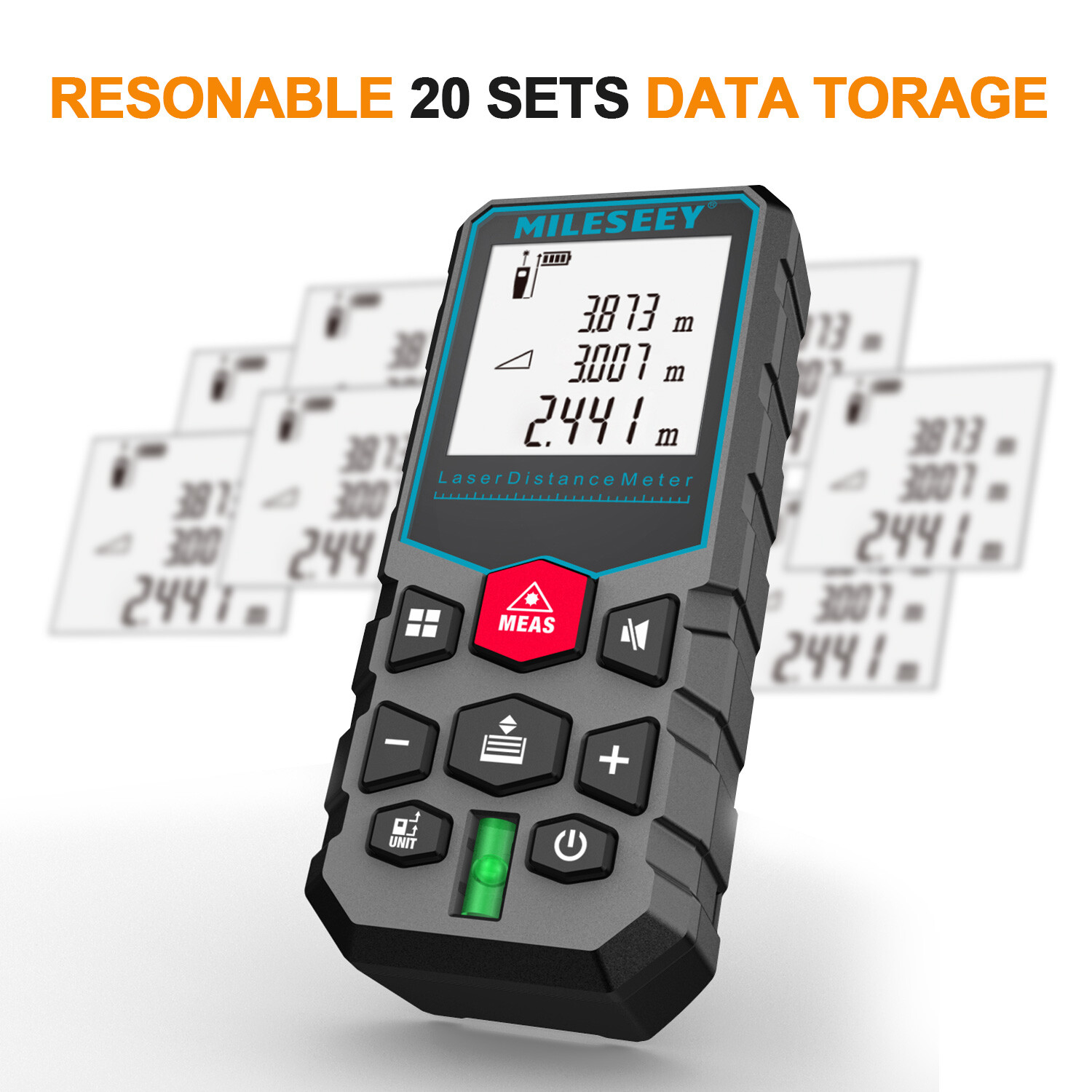 Mileseey Digital Laser Distance Meter Measurer Area Volume Pythagoras Tape LCD