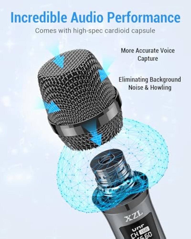 Wireless Microphone Rechargeable Two Cordless Microphones