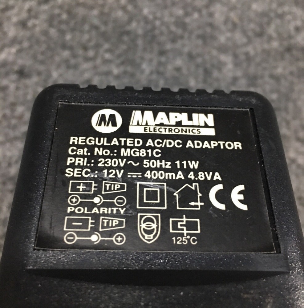 MAPLIN ELECTRONICS REGULATED AC/DC POWER ADAPTER CAT NO. MG81C 230V, 11W