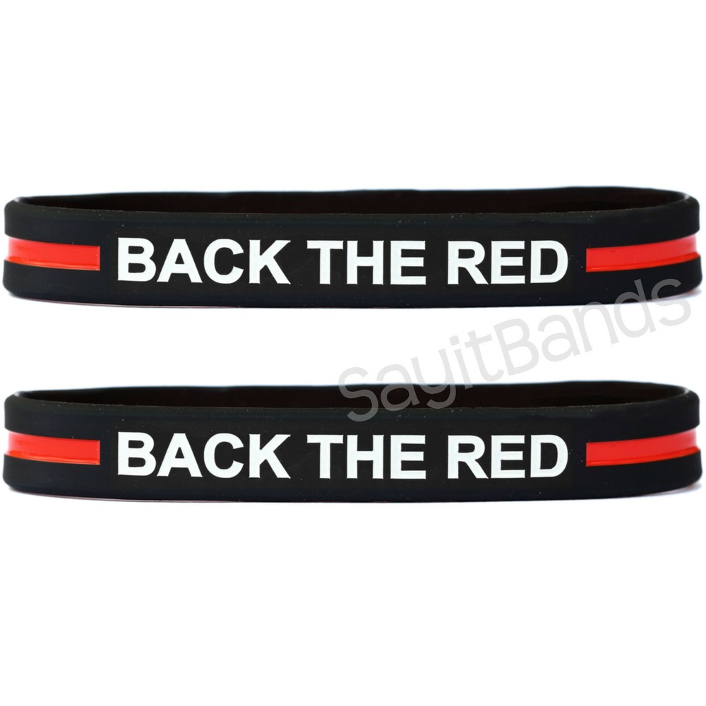 2 (two) BACK THE RED Awareness Firefighter Wristbands Thin Red Line Bracelets