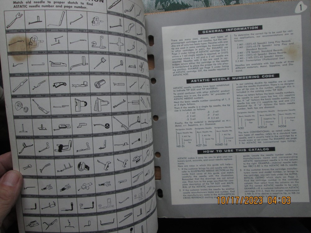 astatic needle Replacement guide Catalog 1961