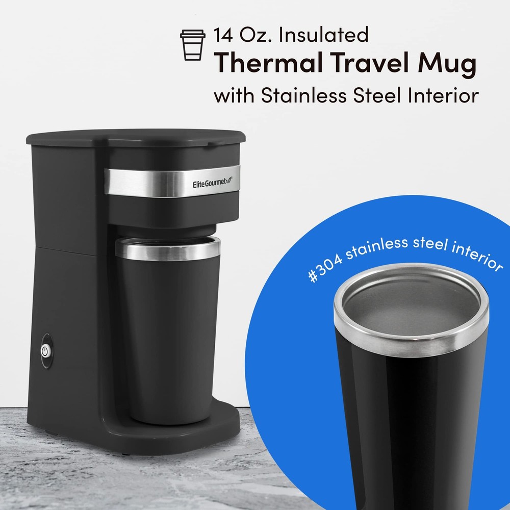 EHC114 Personal Single-Serve Compact Coffee Maker Brewer Includes 14Oz. Therm...