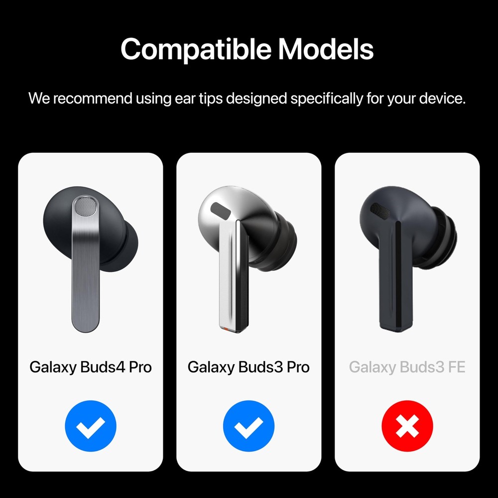 Premium Multi-Flange Eartips for Galaxy Buds3 Pro/Galaxy Buds4 Medium, Black