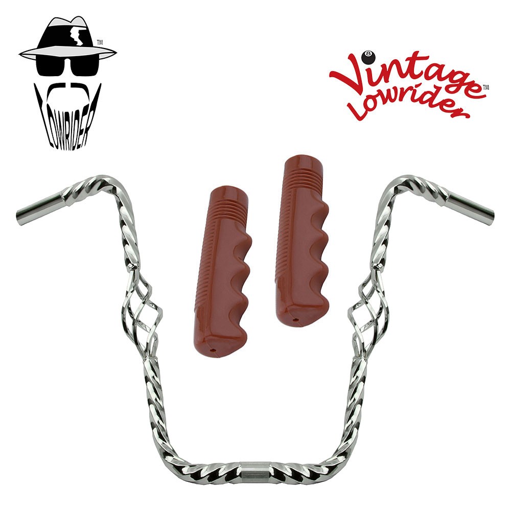 Lowrider Cage Twisted 16" 25.4 Handlebar Chrome 120 Grips Solid/Brown