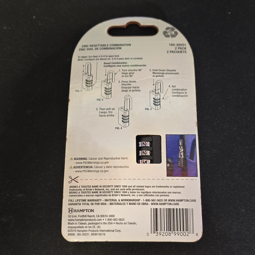 Brinks Combo 123 Resettable Combination Padlocks 2-Pack Standard Security