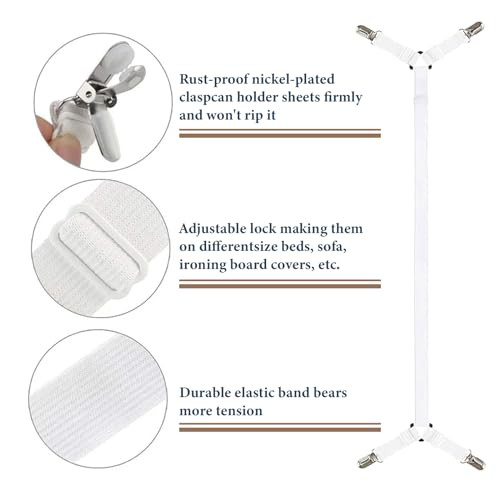 Bed Sheet Straps, Adjustable Durable Bed Sheet Holder Straps with Metal