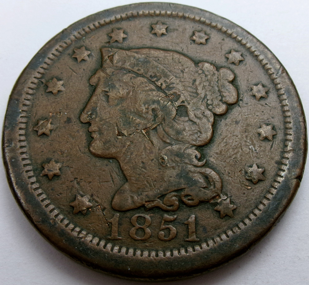 1851 Braided Hair Large Cent